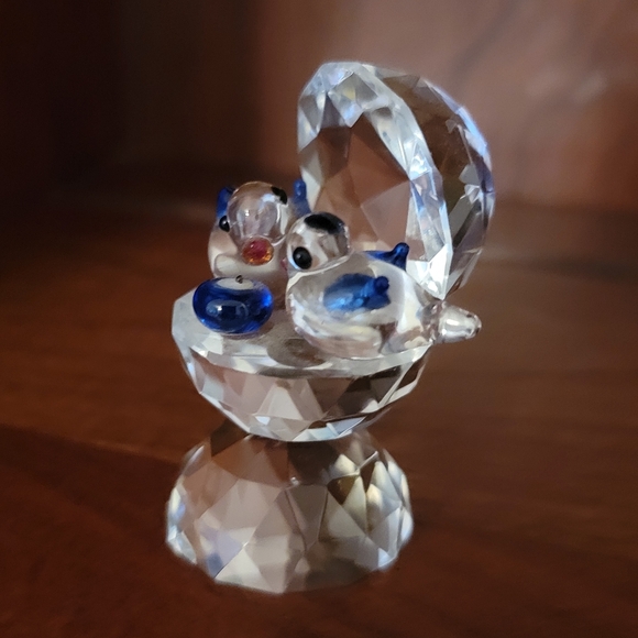 CRYSTAL WORLD ♡ Vintage Heavy Crystal Bird Bath with Two Precious Little Birds - Picture 6 of 11